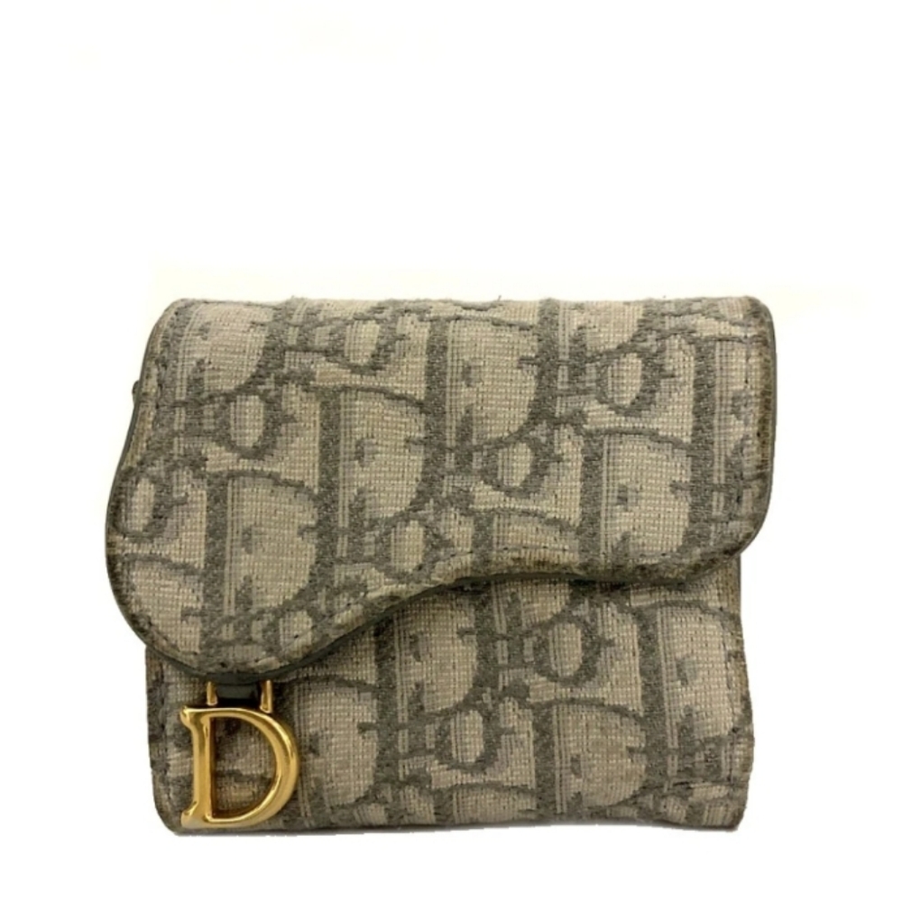 Christian Dior Saddle Trotter Oblique Canvas Leather Trifold Wallet Gray/2BH1711